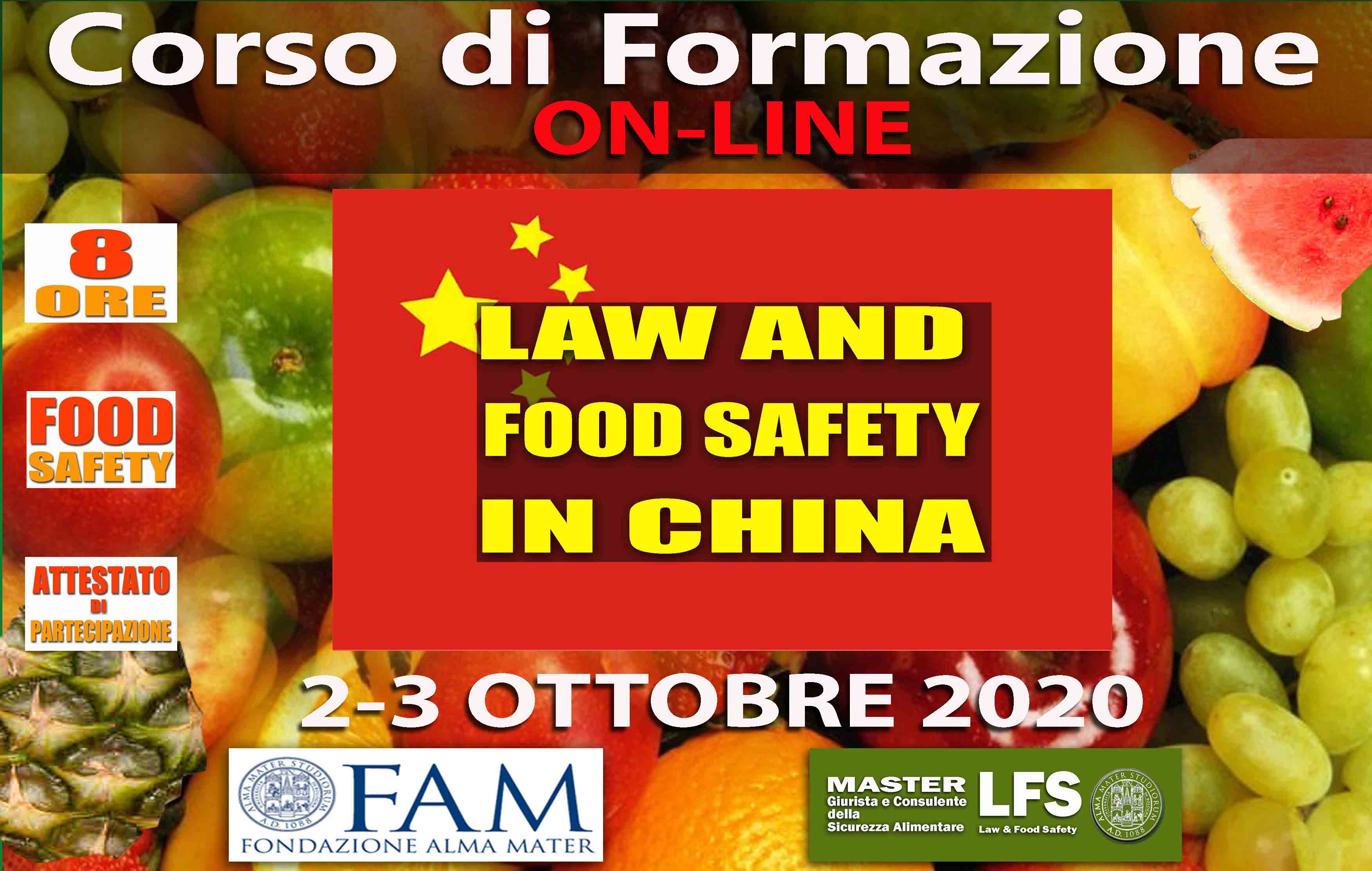 CORSO DI FORMAZIONE LAW AND FOOD SAFETY IN CHINA - 2-3 OTTOBRE 2020